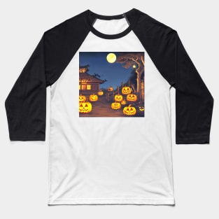 Scary Pumpkin Patch Pumpkin Faces Smiling in Town of Halloween Season Baseball T-Shirt